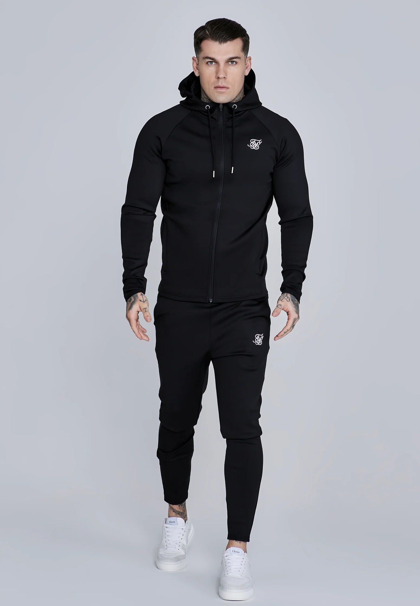 SIKSILK dresy męskie Hoodie and Joggers Set czarne SS-28158 komplet dresowy spodnie i bluza