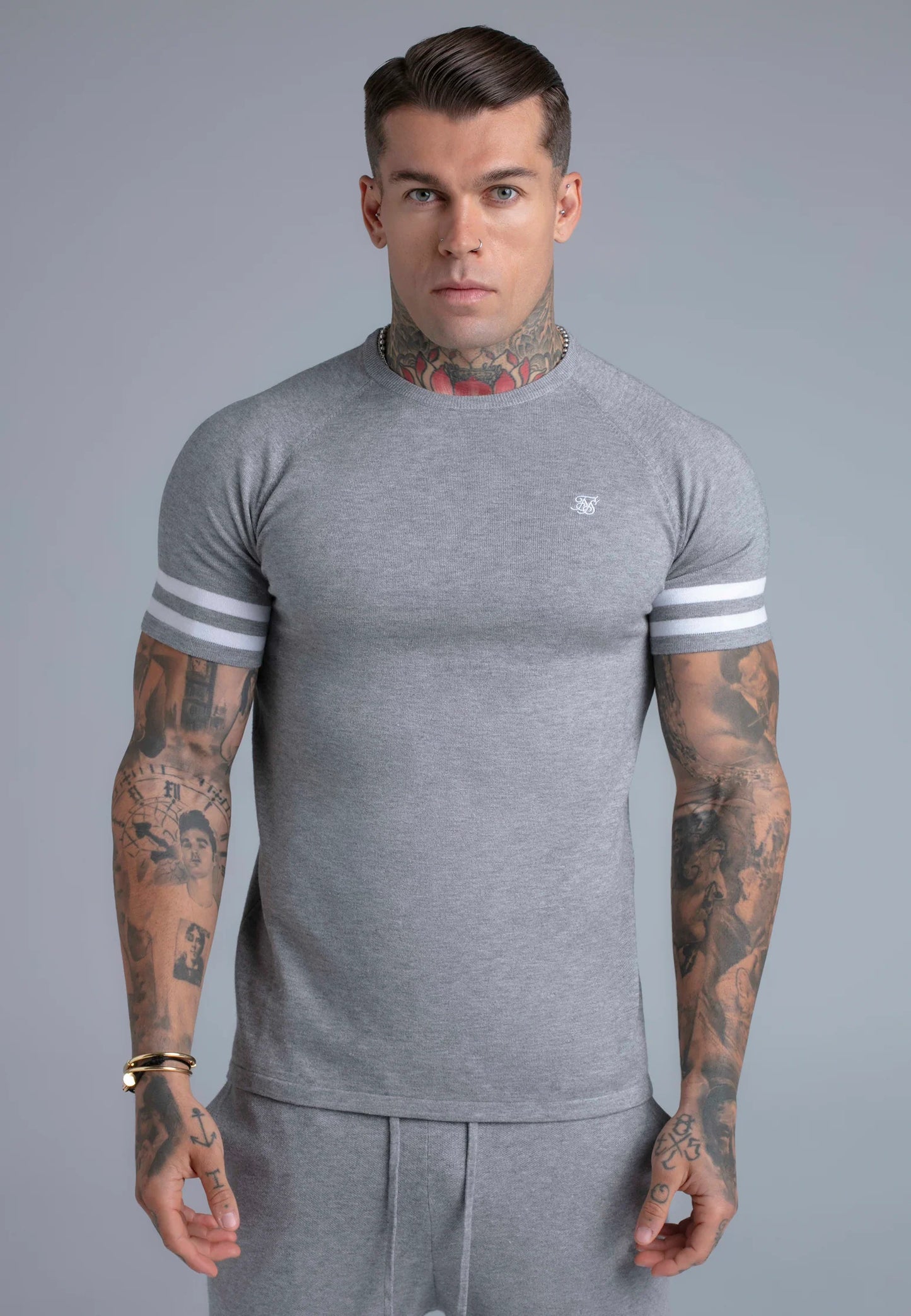 SIKSILK T-Shirt szary koszulka szara SS-28400 Knitted T-Shirt