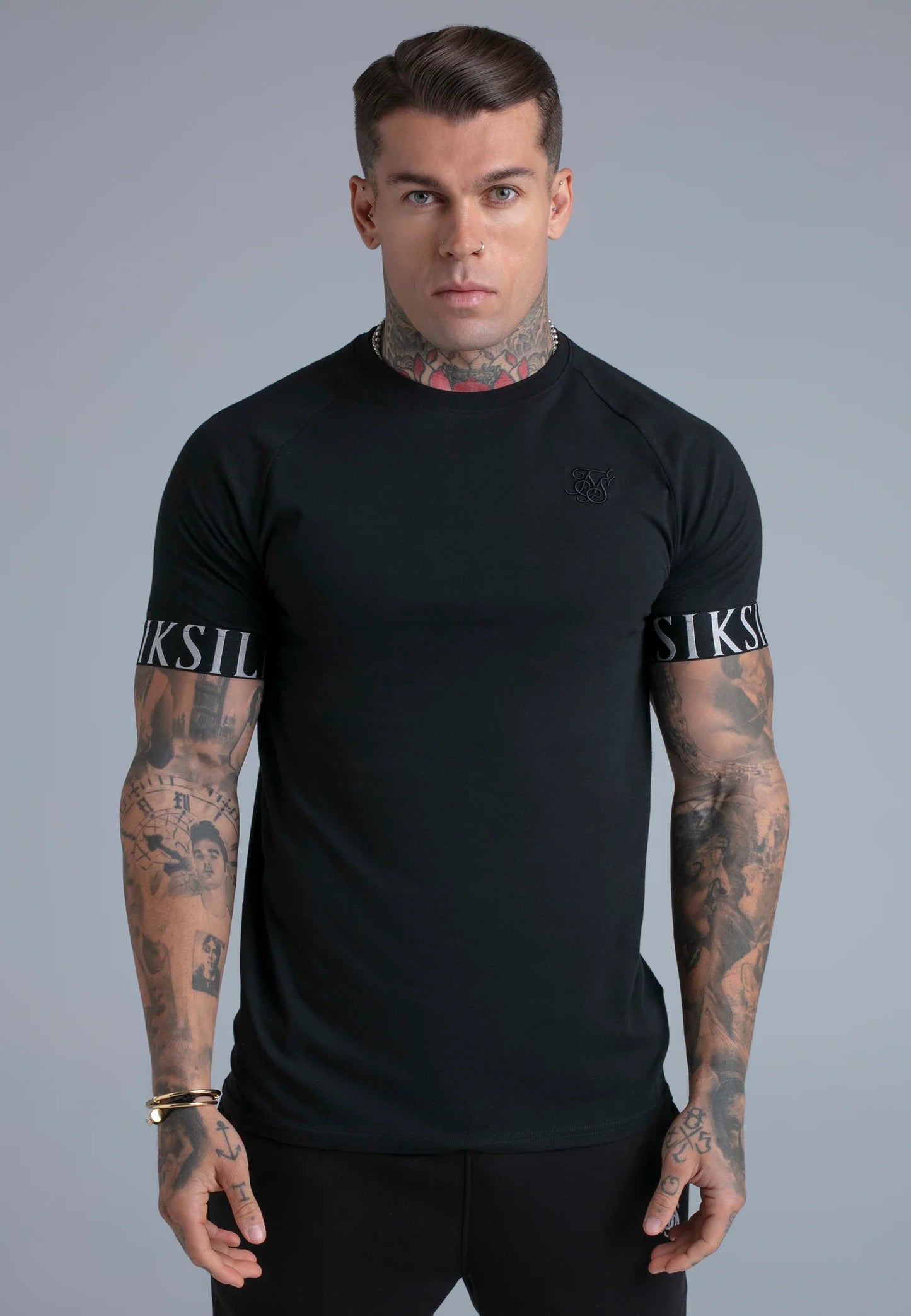 SIKSILK T-shirt męski czarny bawełna SS-28403 Tech T-Shirt