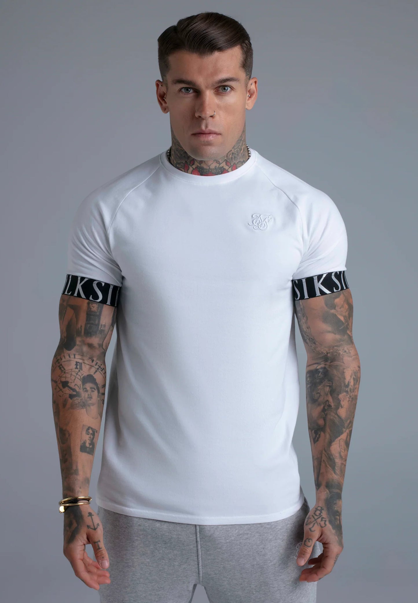 SIKSILK T-shirt męski biały bawełna SS-28404 Tech T-Shirt