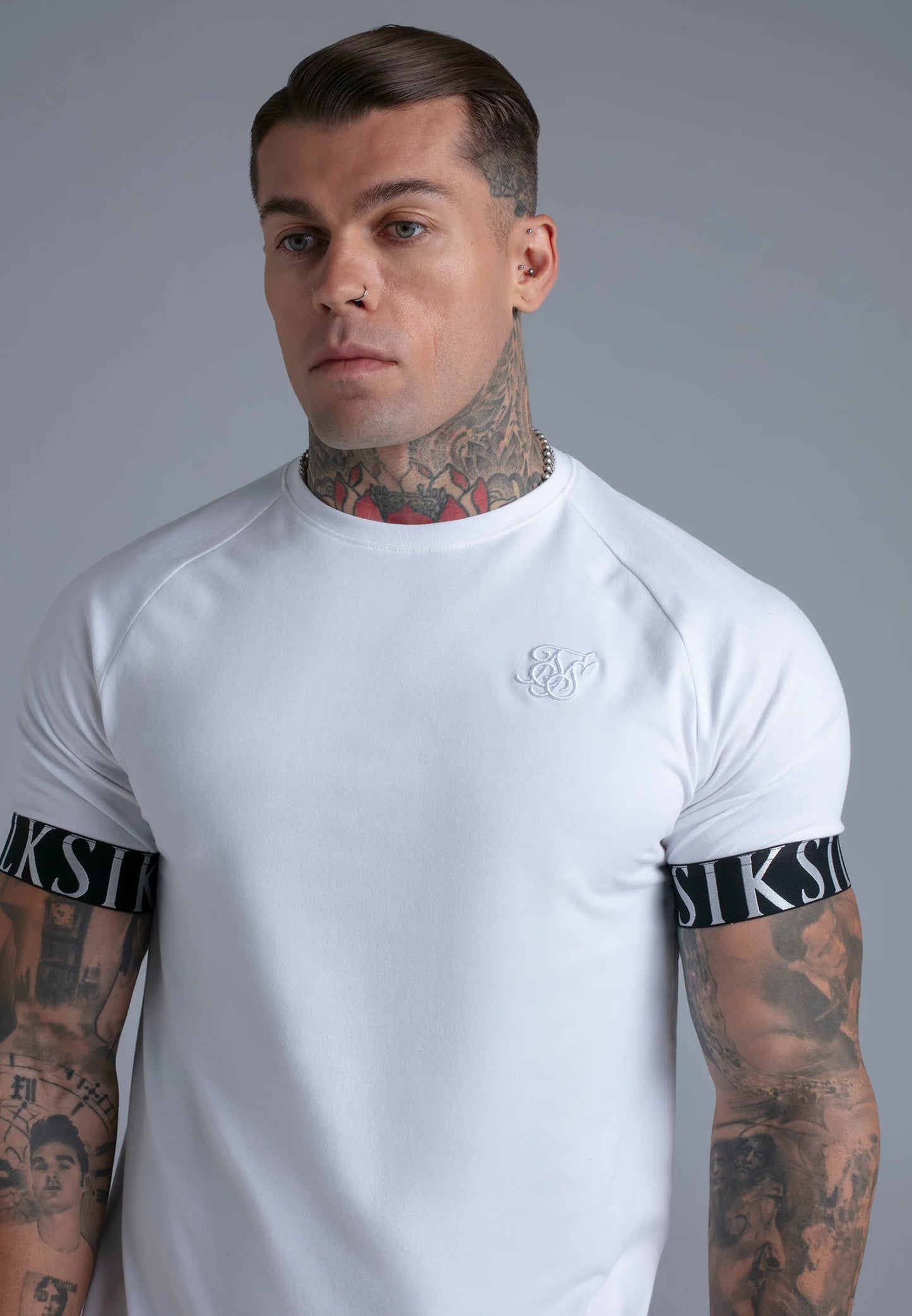 SIKSILK T-shirt męski biały bawełna SS-28404 Tech T-Shirt