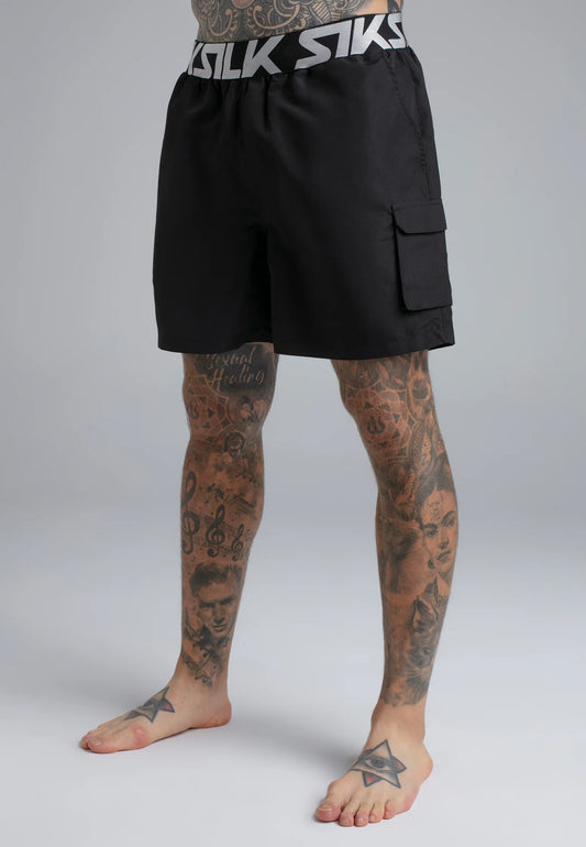SIKSILK krótkie spodenki męskie czarne z siatką kąpielowe Cargo Swim Shorts SS-28436