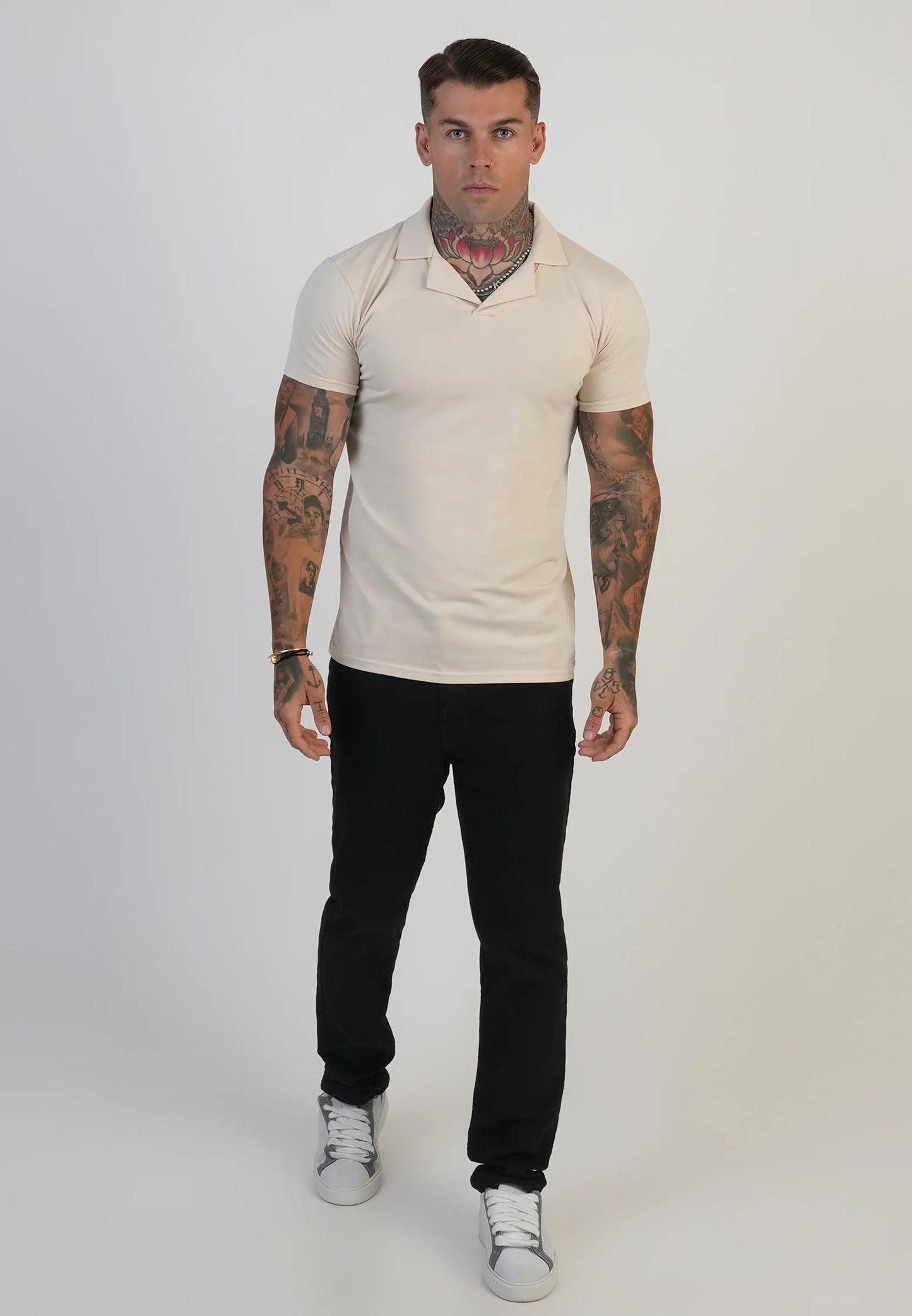 SIKSILK Koszulka Polo ECRU SS-28493 Revere Polo