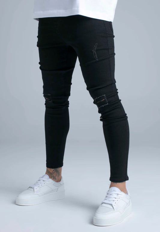 SIKSILK Spodnie Jeansy męskie czarne Distressed Skinny Jeans SS-28640