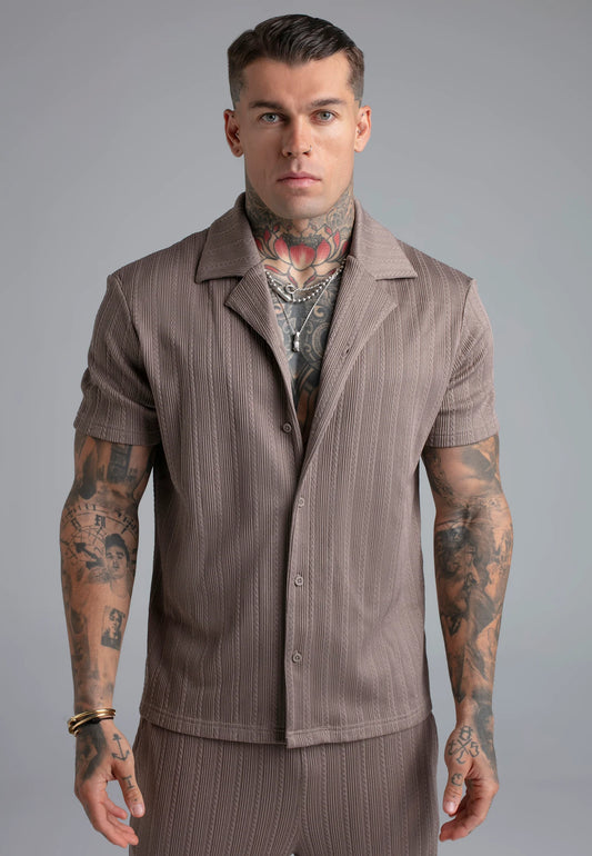 SIKSILK Koszula męska brązowa Textured Shirt SS-29074