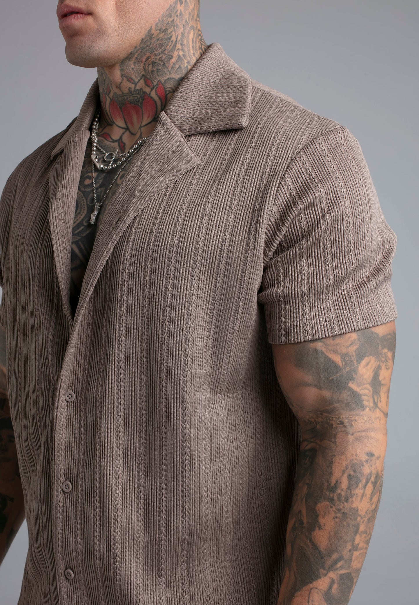 SIKSILK Koszula męska brązowa Textured Shirt SS-29074