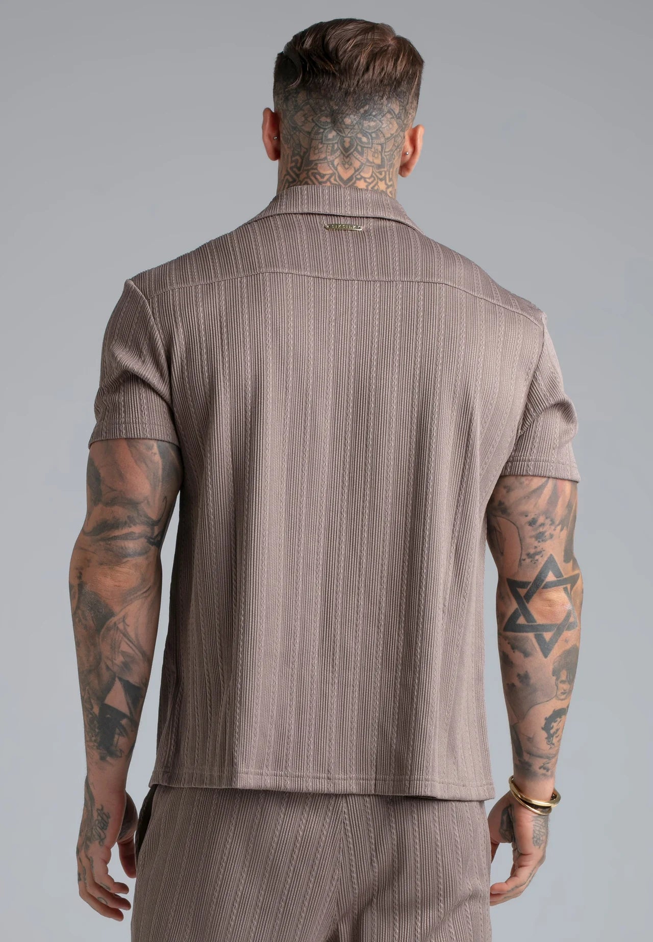 SIKSILK Koszula męska brązowa Textured Shirt SS-29074