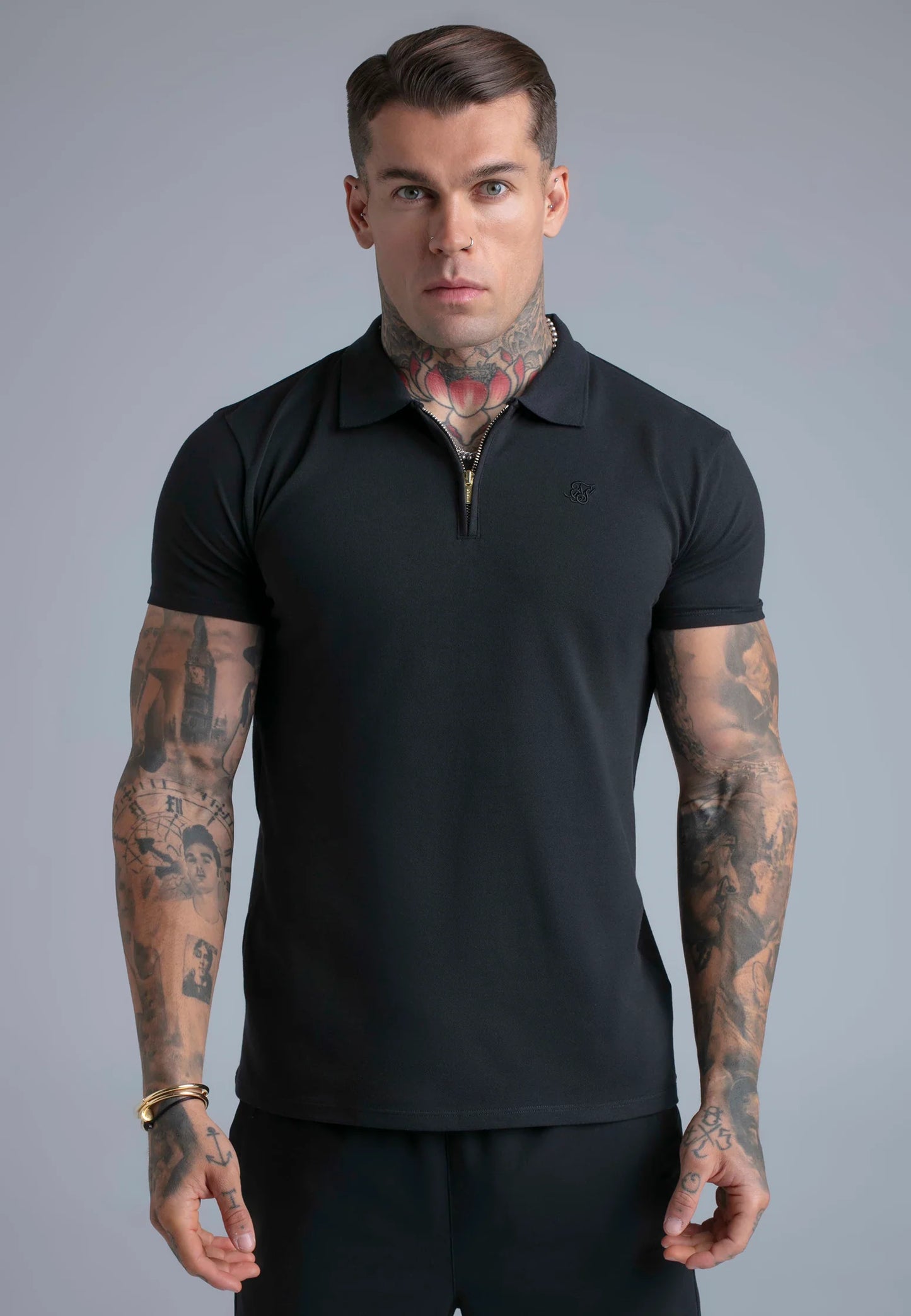 SIKSILK Koszulka Polo z zamkiem czarna Zip Polo T-Shirt SS-29271
