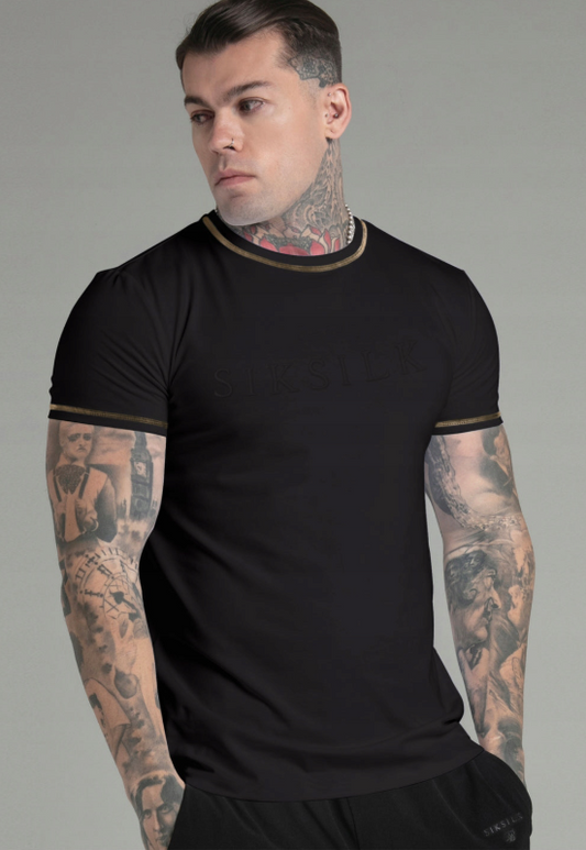 SIKSILK T-shirt męski czarny SS-28044 Muscle Fit T-shirt