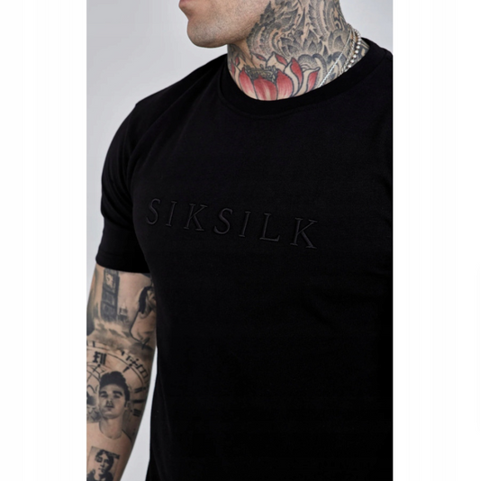 SIKSILK T-shirt męski czarny SS-27060 Logo T-Shirt