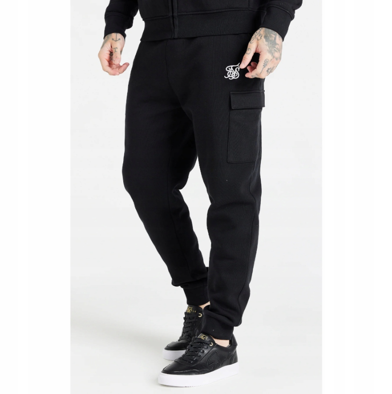 SIKSILK Spodnie Dresowe męskie czarne SS-24864 Essential Cargo Joggers