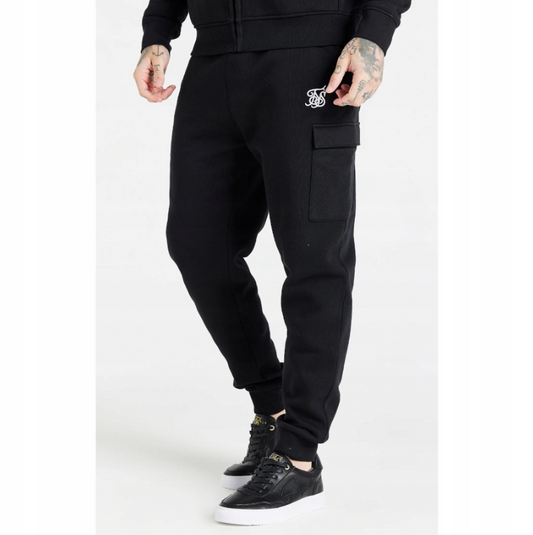 SIKSILK Spodnie Dresowe męskie czarne SS-24864 Essential Cargo Joggers