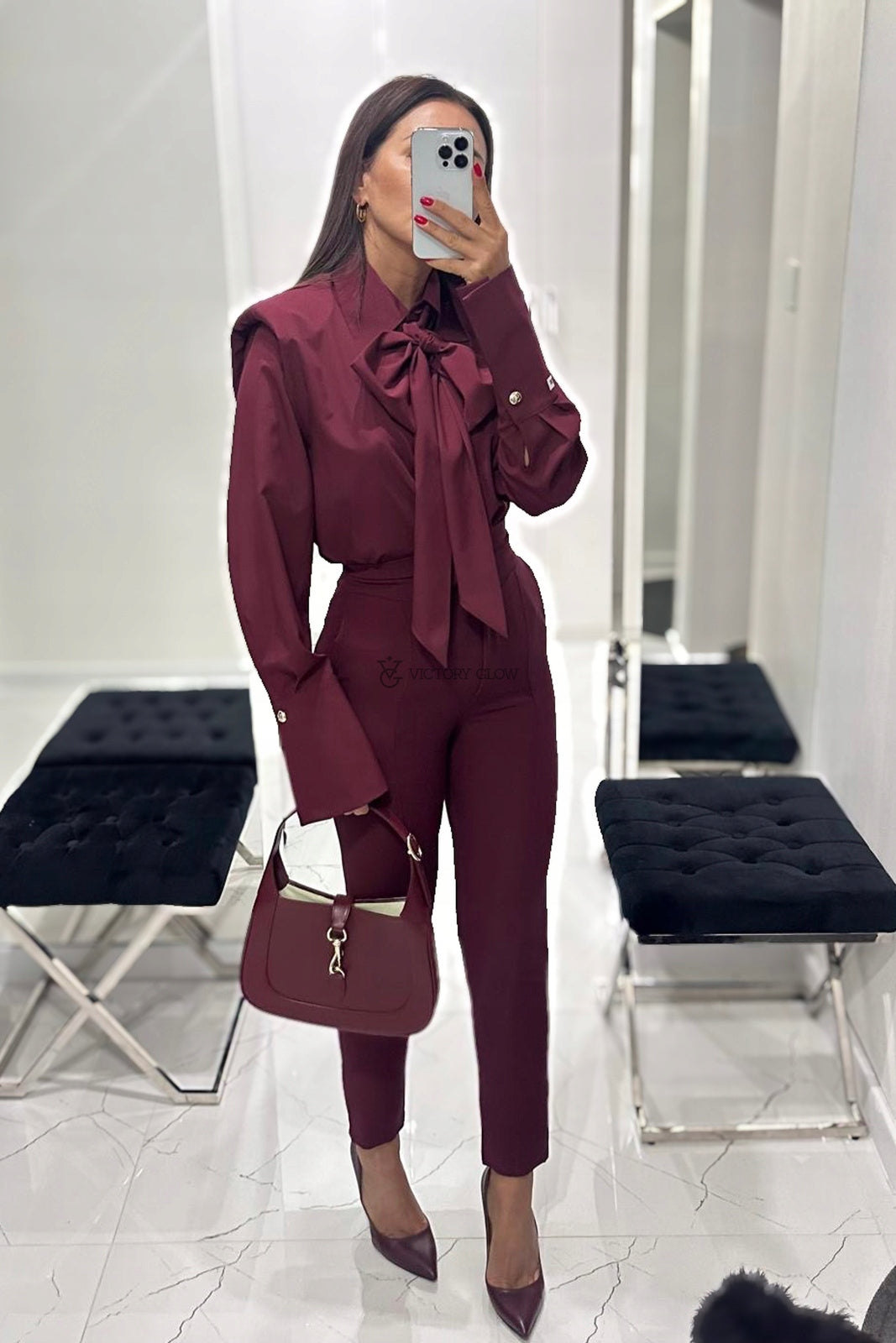 Eleganckie spodnie cygaretki bordo BELLUCI XS