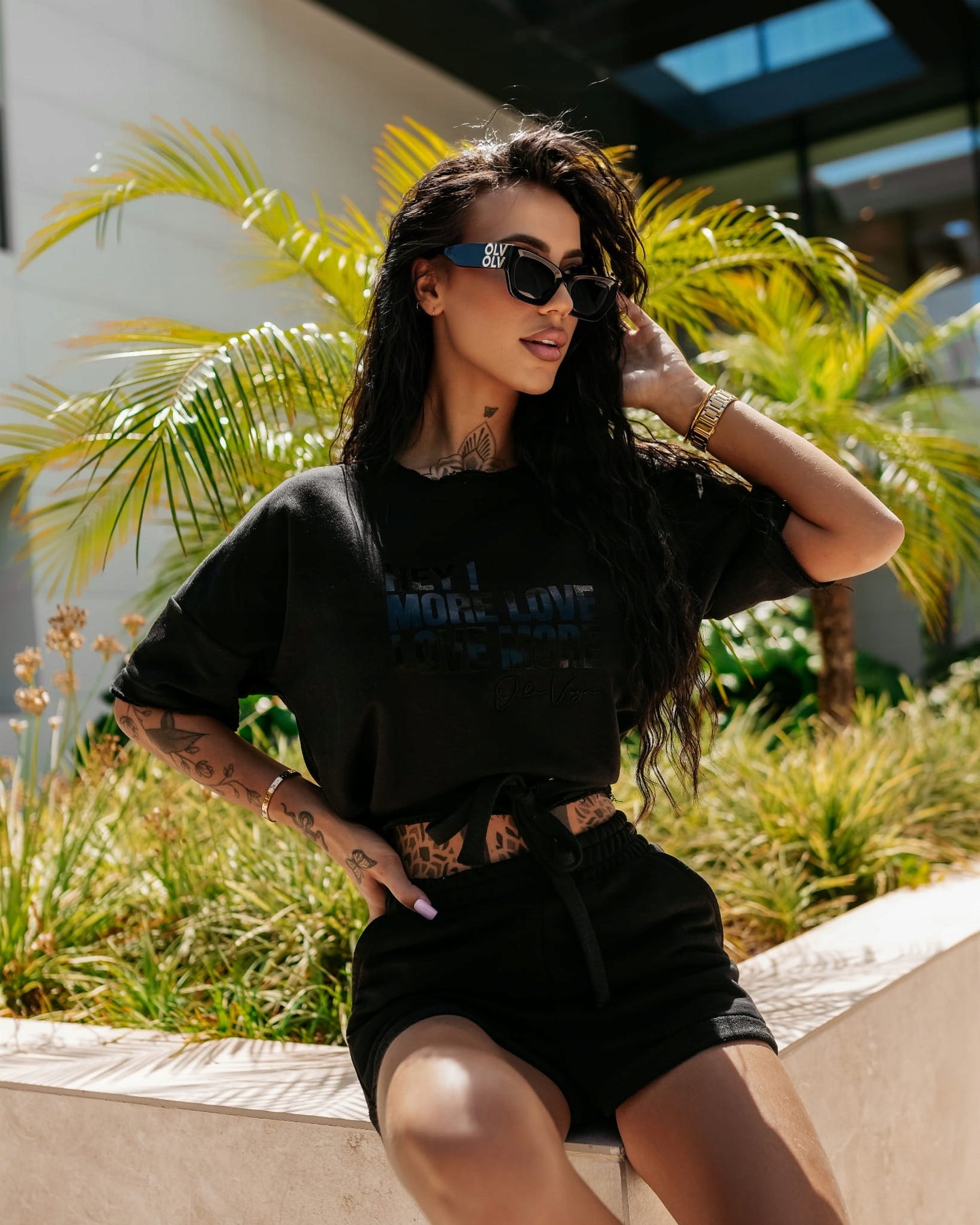 OLAVOGA Komplet damski casual t-shirt + spodenki O LA VOGA URAN Czarny S
