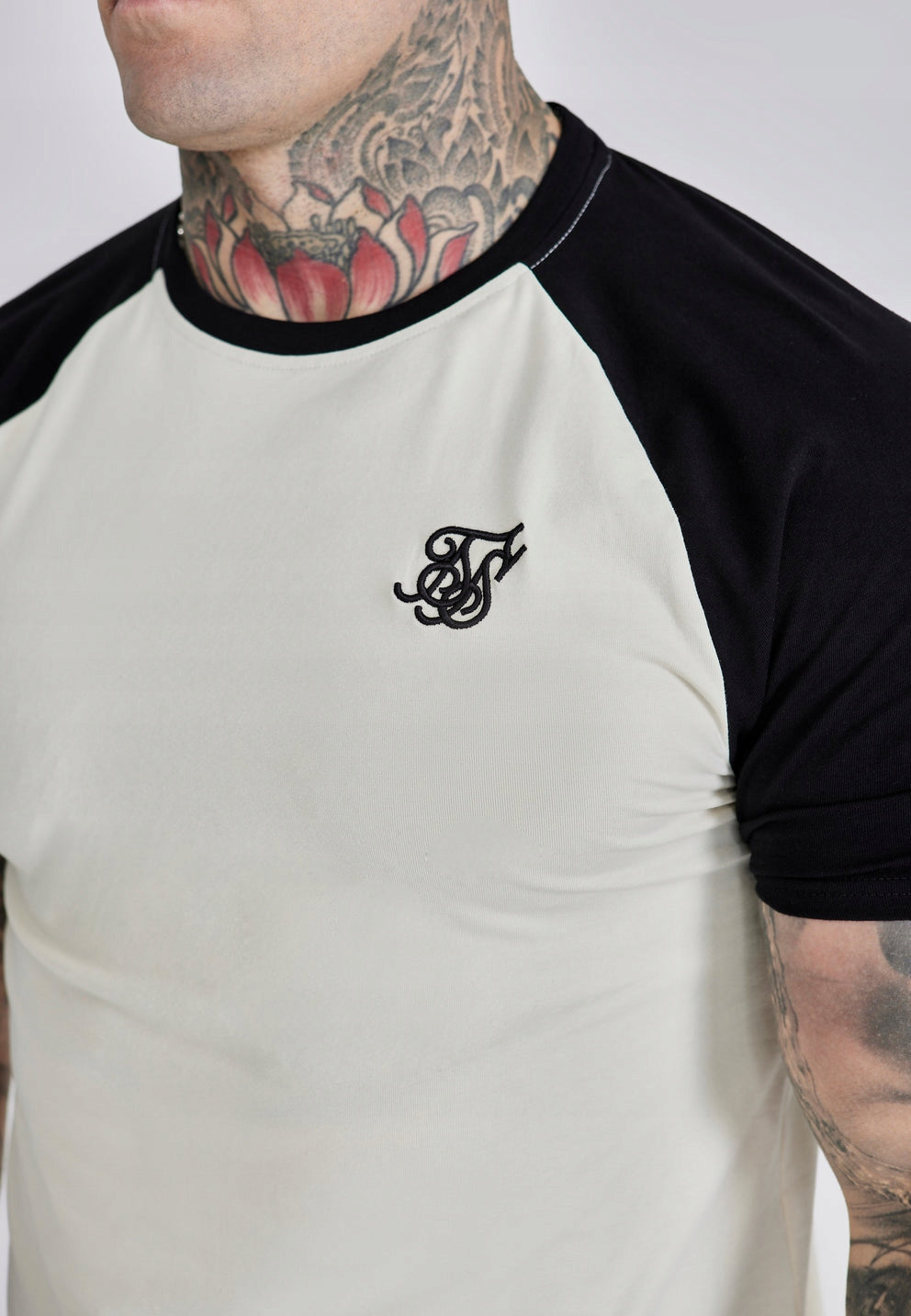 SIKSILK T-shirt męski ecru + czarny SS-27238 koszulka Raglan T-shirt L