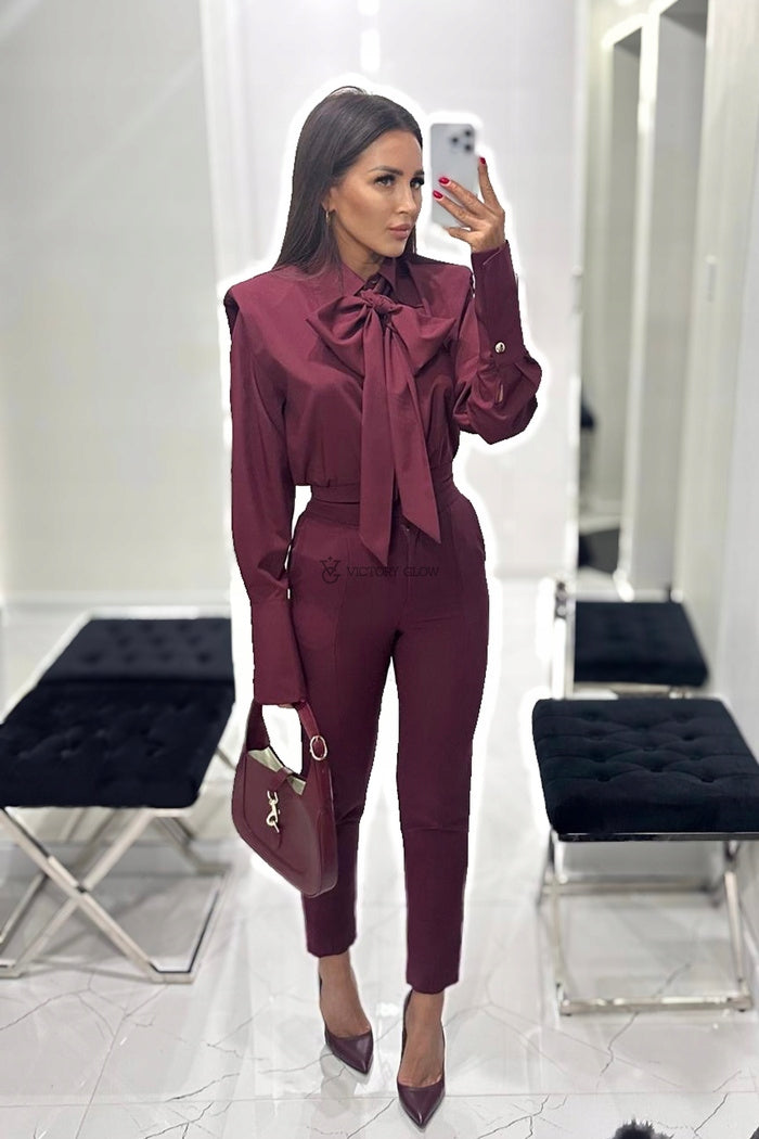 ELEGANCKIE DAMSKIE SPODNIE CYGARETKI ROZMIAR L BELLUCI BORDO