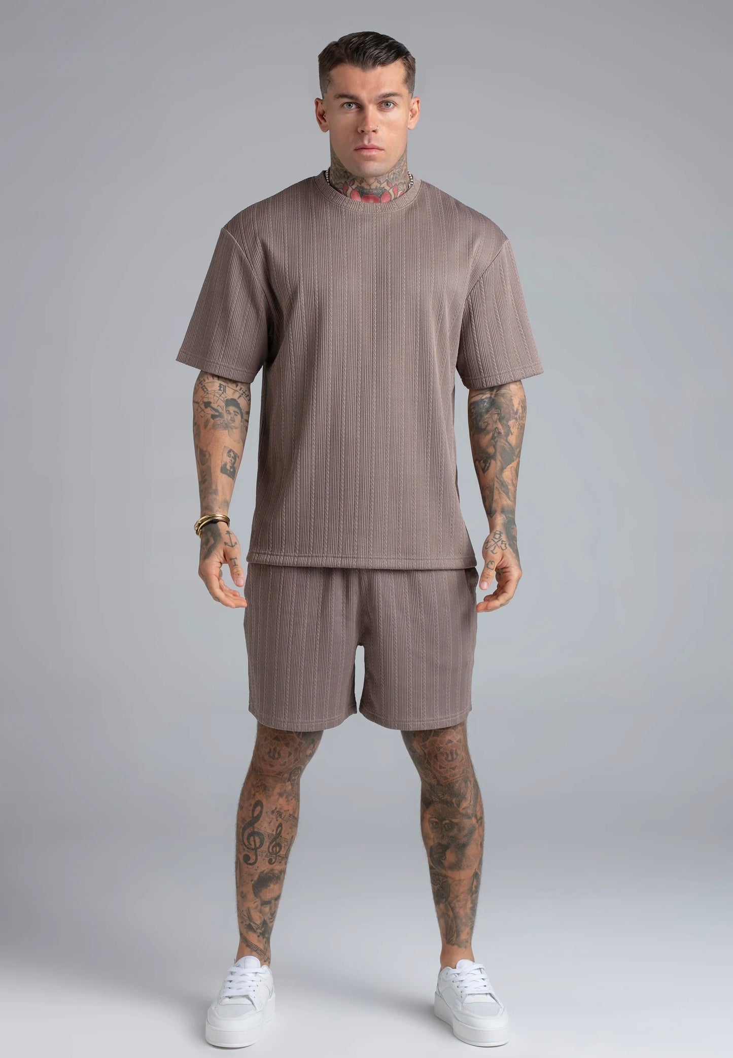 SIKSILK Spodenki męskie brązowe Textured Shorts SS-29077 rozmiar XL