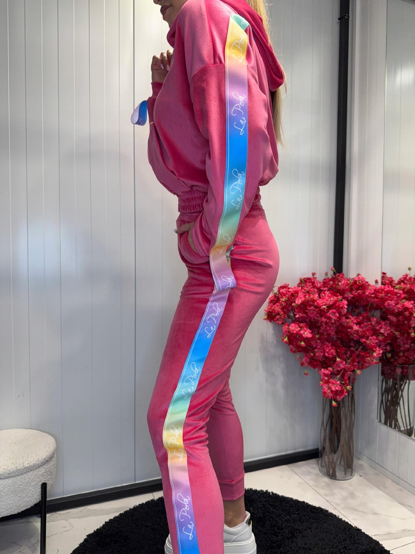 LA PERLA DRES WELUROWY LAMPAS WELUR RÓŻOWY M