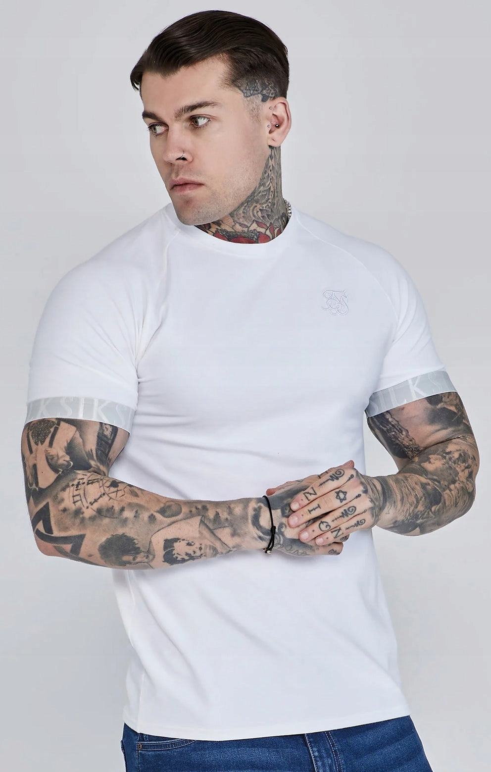 SIKSILK T-Shirt męski biały Tech T-Shirt SS-27090 rozmiar XL