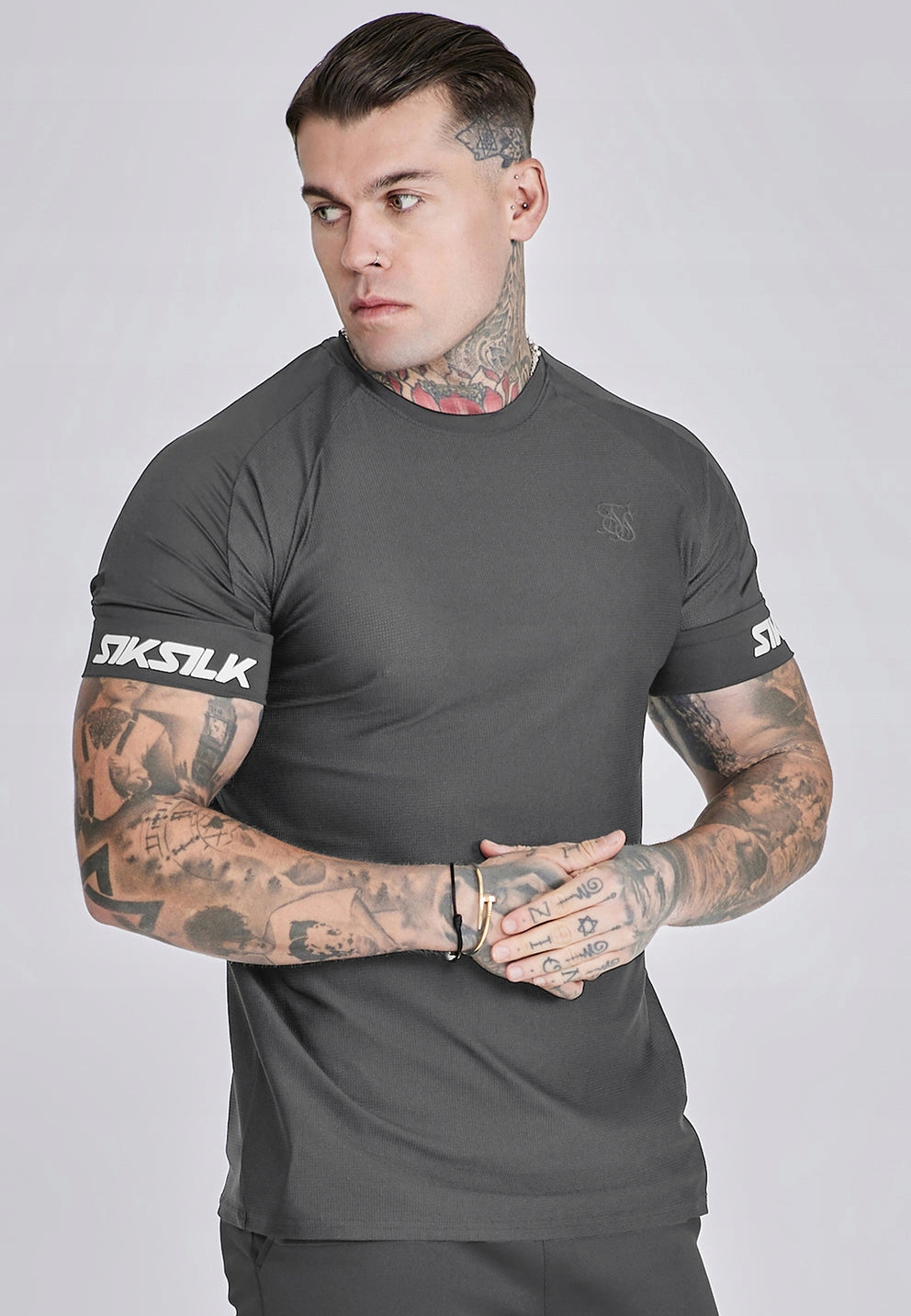 SIKSILK T-shirt męski szary SS-27851 Tech T-shirt rozmiar XL