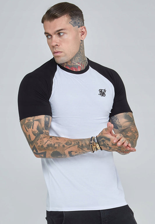 SIKSILK T-Shirt biały Koszulka biało czarna Raglan T-Shirt SS-28480 rozm. L