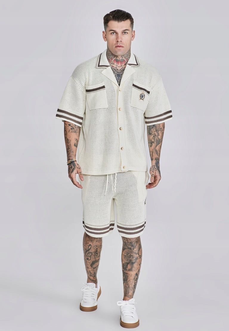 SIKSILK Koszula męska ECRU oversize Knitted Shirt SS-27988 rozmiar S