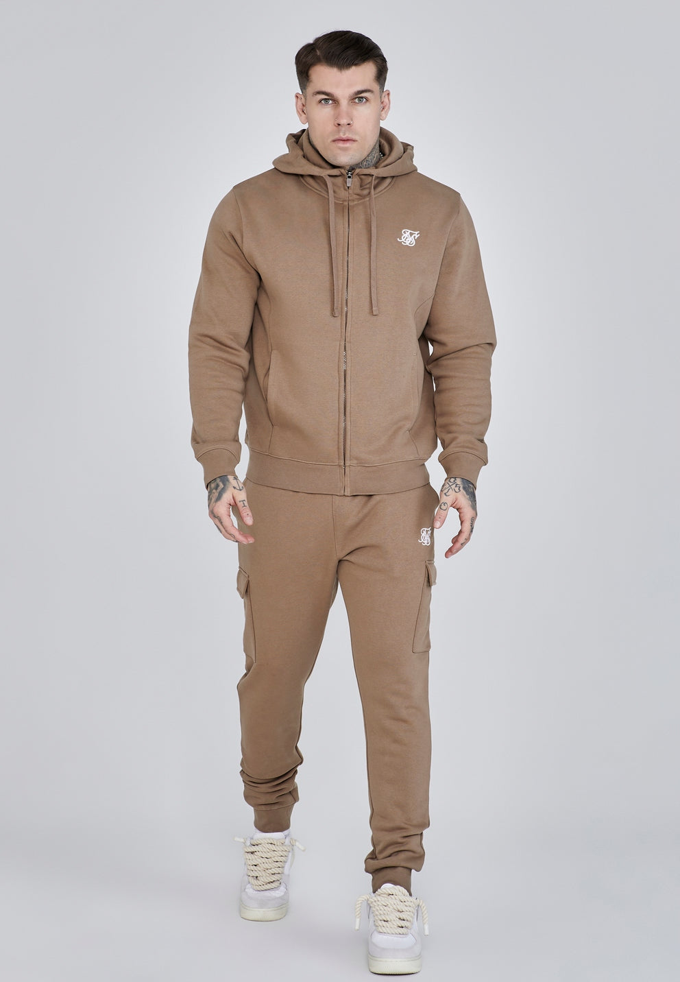 Siksilk Essentials Hoodie SS-26984 Bluza z Kapturem Rozpinana brązowa L