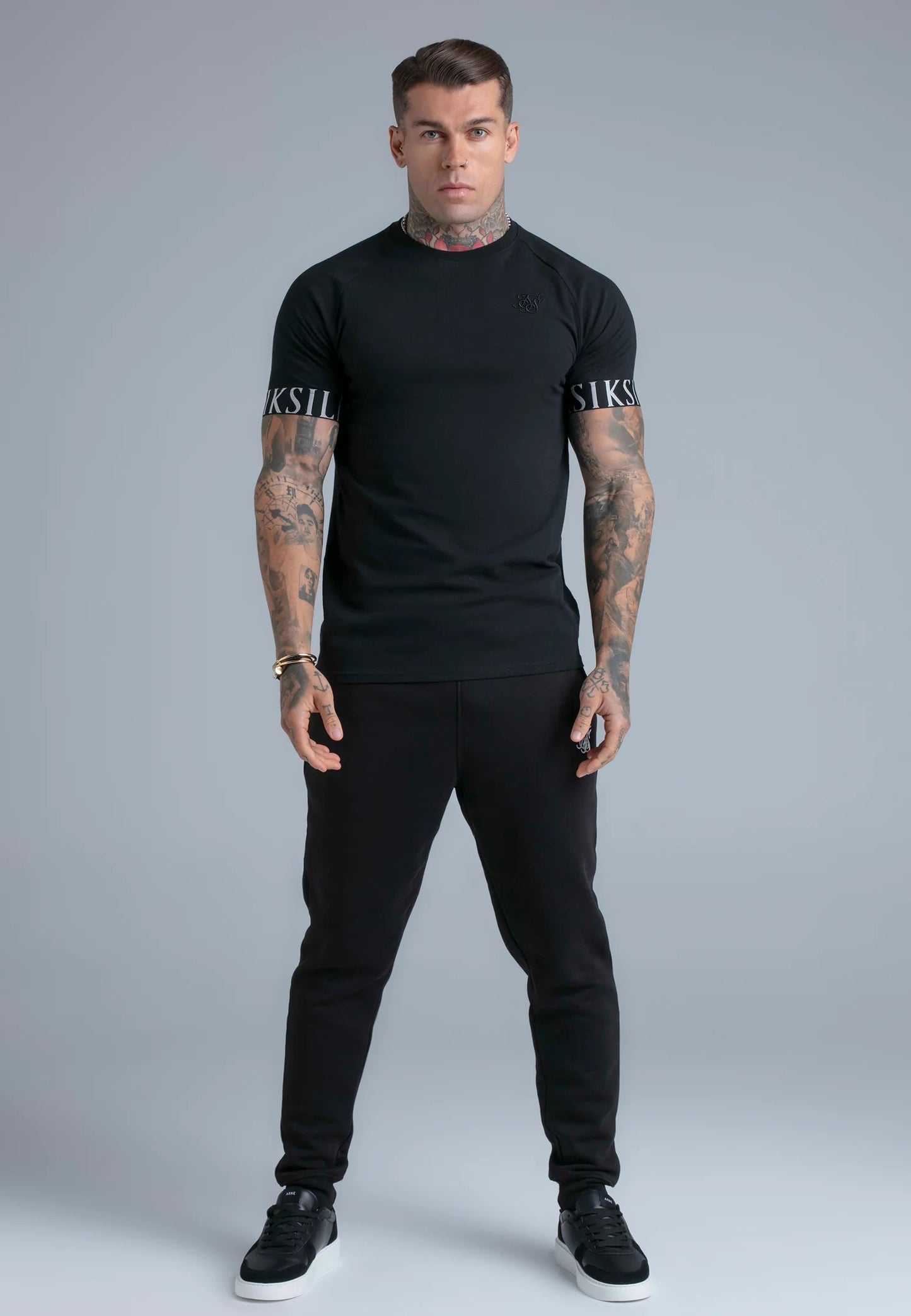SIKSILK T-shirt męski czarny bawełna SS-28403 Tech T-Shirt rozmiar S