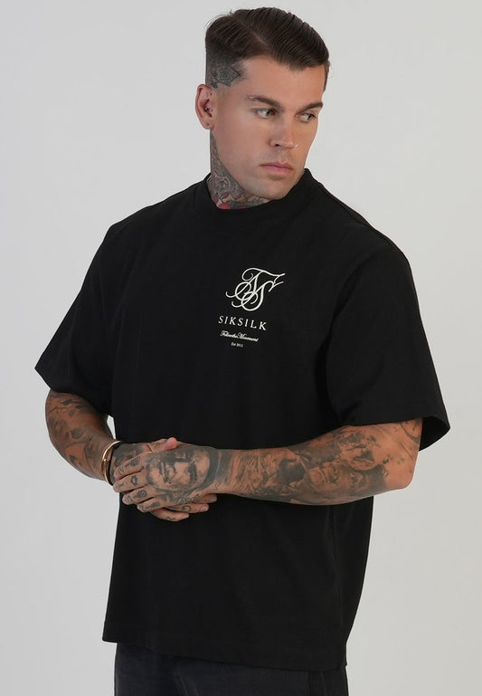 SIKSILK T-shirt męski oversize czarny SS-28866 Logo T-Shirt rozmiar M