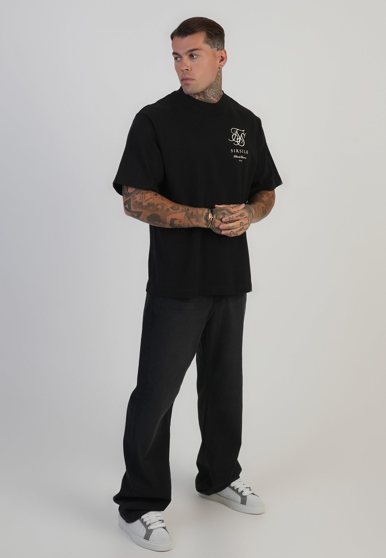 SIKSILK T-shirt męski oversize czarny SS-28866 Logo T-Shirt rozmiar L