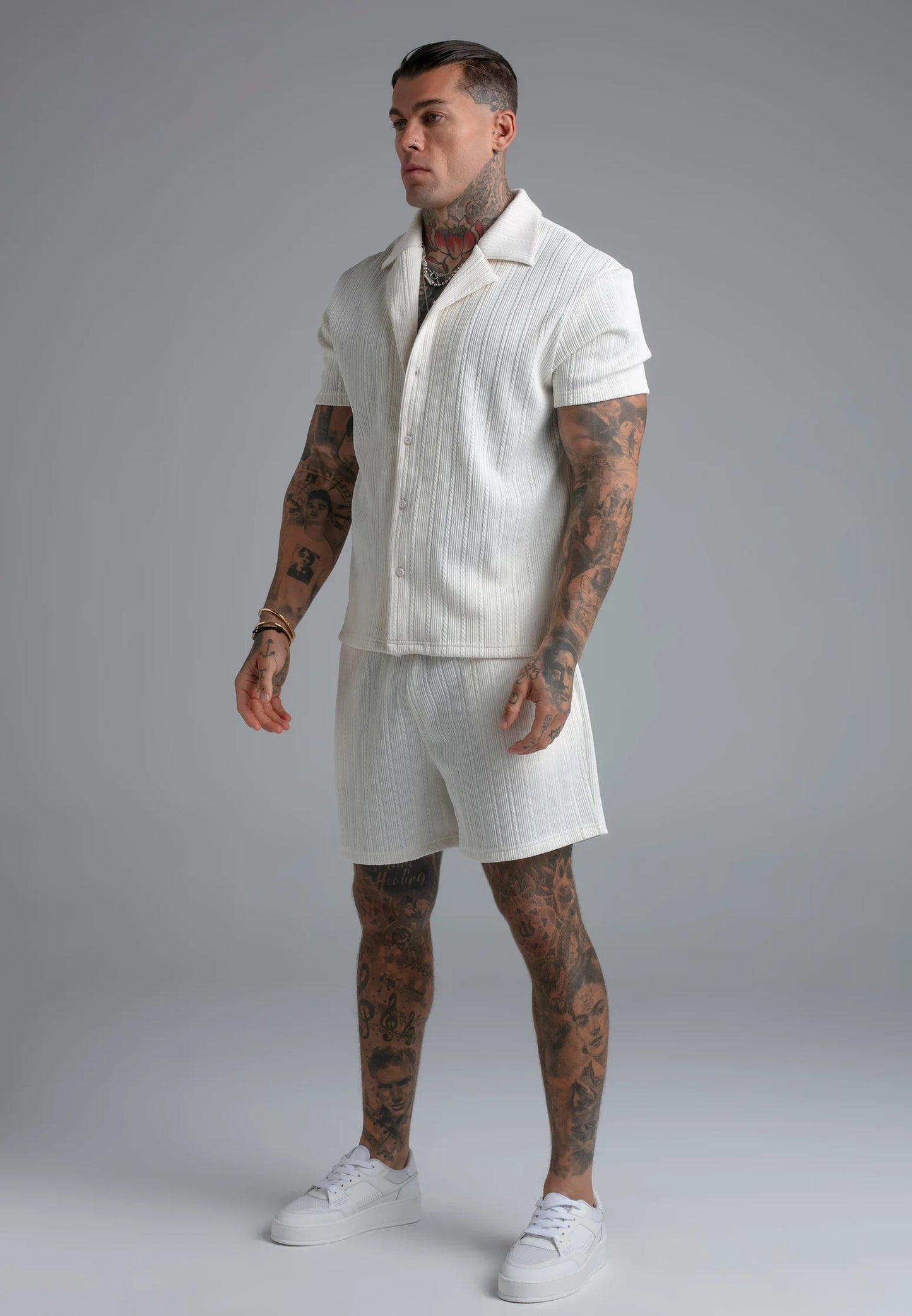 SIKSILK Koszula męska ECRU Textured Shirt SS-29027 rozmiar S
