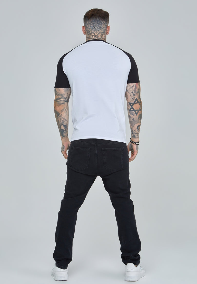 SIKSILK T-Shirt biały Koszulka biało czarna Raglan T-Shirt SS-28480 rozm. L
