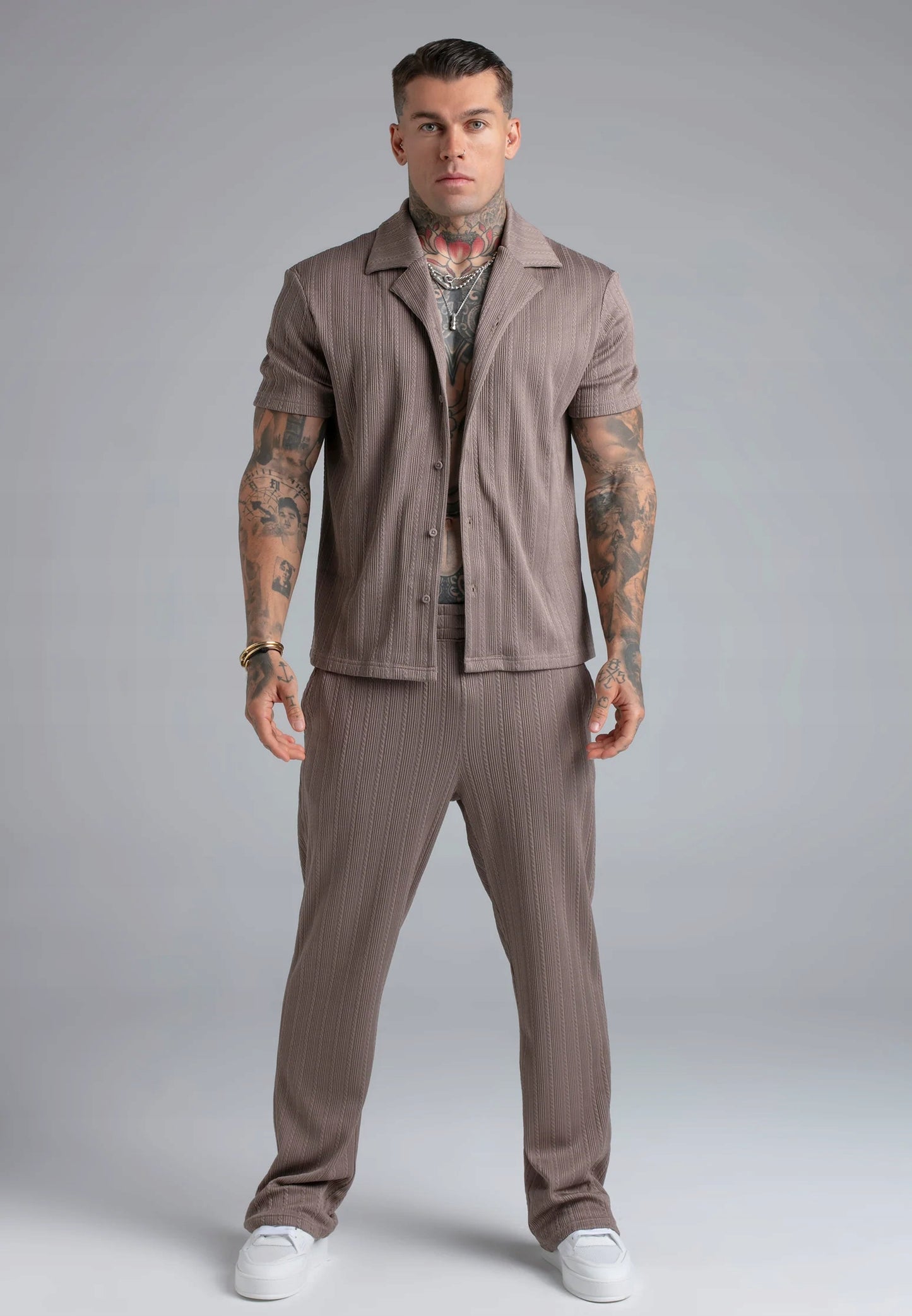SIKSILK Koszula męska brązowa Textured Shirt SS-29074 rozmiar XL