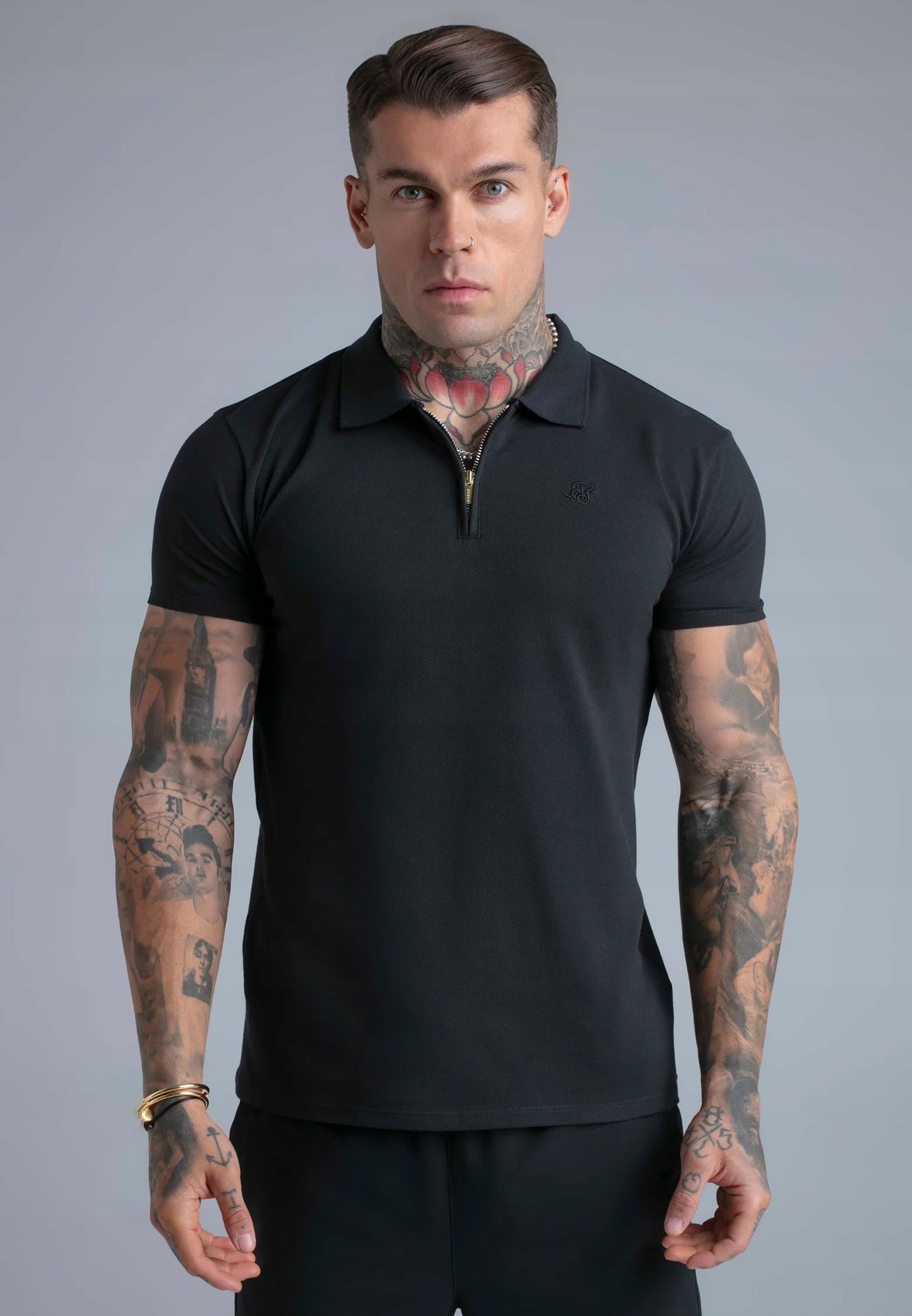 SIKSILK Koszulka Polo z zamkiem czarna Zip Polo T-Shirt SS-29271 rozmiar XL