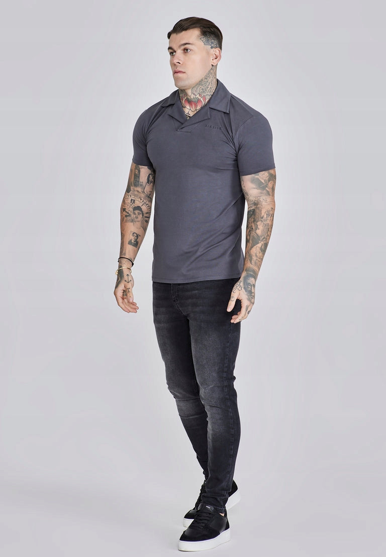 SIKSILK Koszulka Polo Szara SikSilk Smart Revere Polo SS-27790 rozmiar L