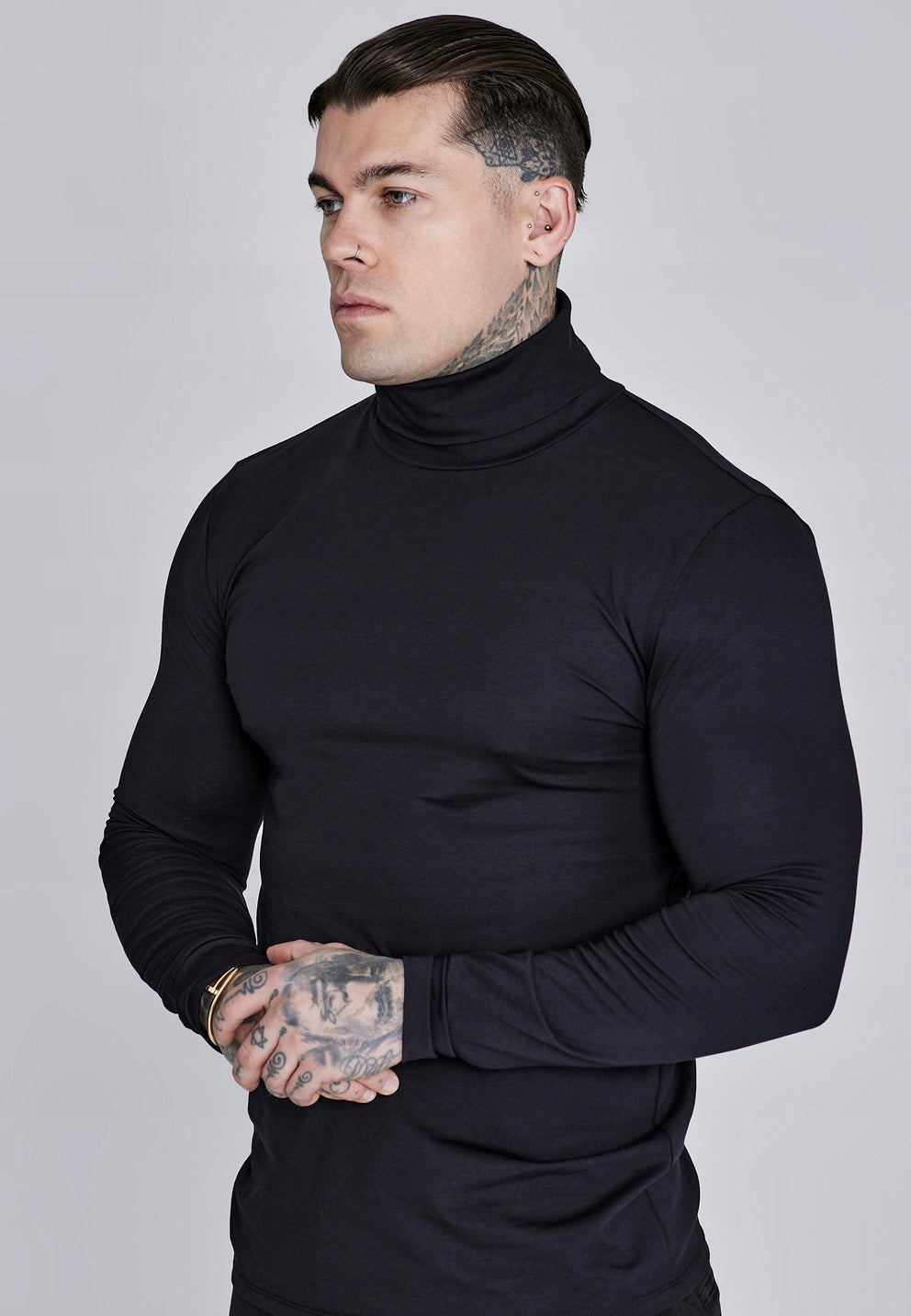 SIKSILK Golf męski czarny bawełniany SS-28983 Roll Neck Top rozmiar S