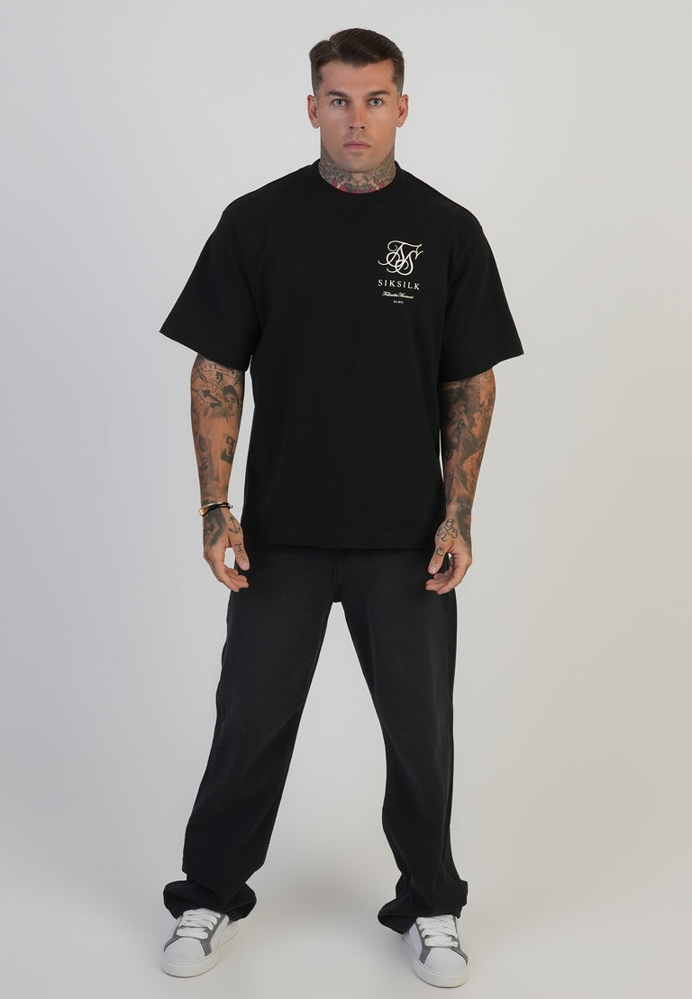 SIKSILK T-shirt męski oversize czarny SS-28866 Logo T-Shirt rozmiar L