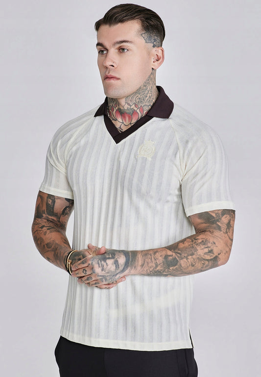 SIKSILK Koszulka polo męska biała ECRU Polo T-Shirt SS-27879 rozmiar S
