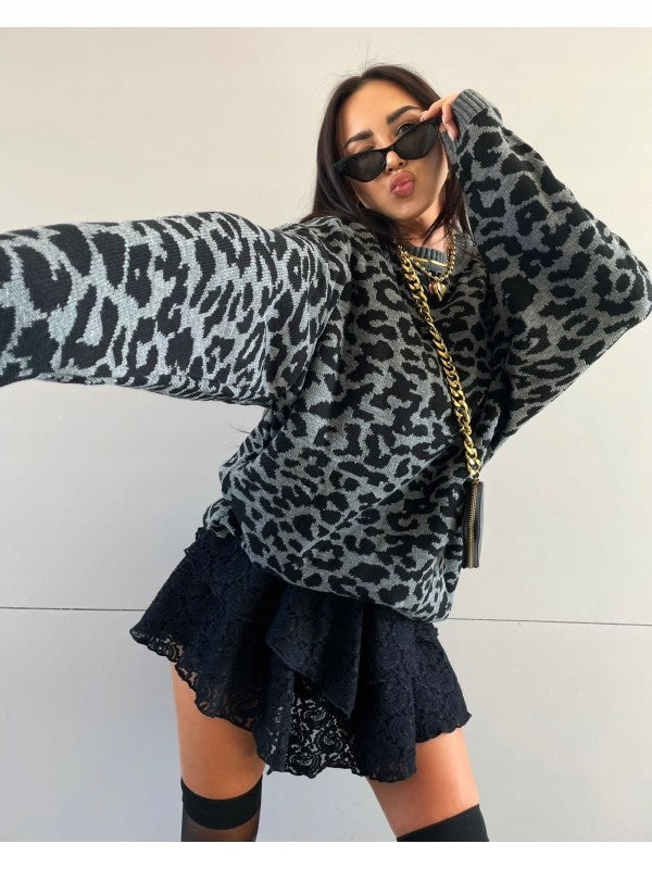 SWETER LAMILLA W PANTERKĘ SZARY ROZMIAR UNIWERSALNY LA MILLA STYLOWY