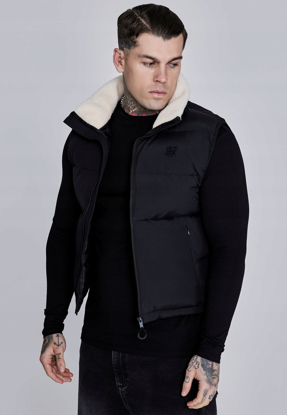 SIKSILK Męska kamizelka czarna SS-27495 Gilet baranek rozmiar S