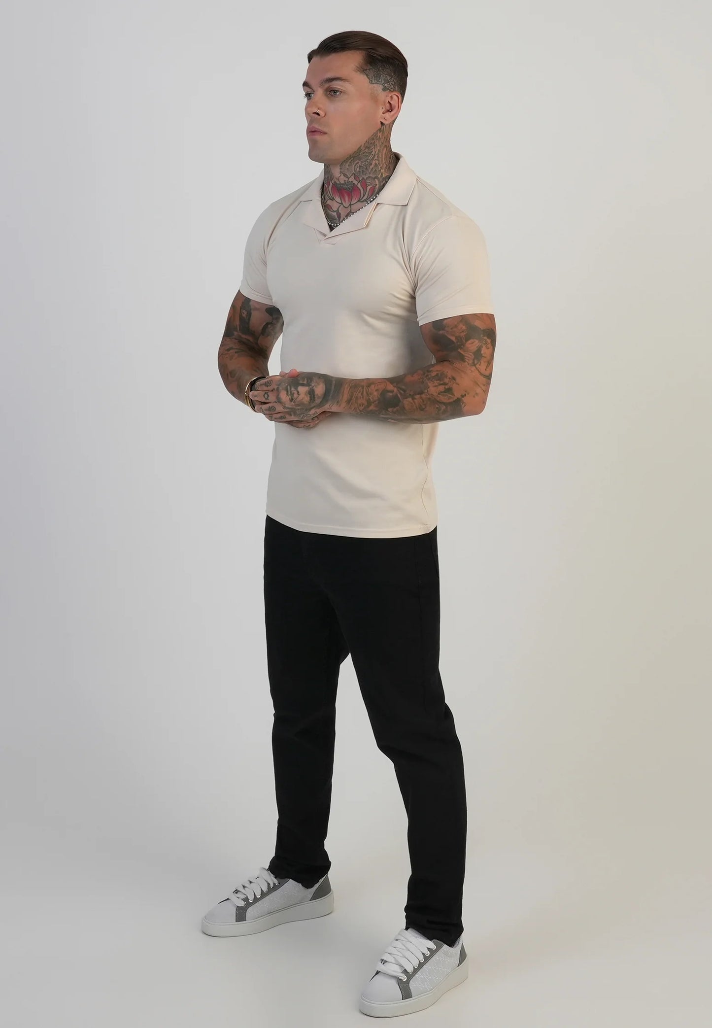 SIKSILK Koszulka Polo ECRU SS-28493 Revere Polo rozmiar M