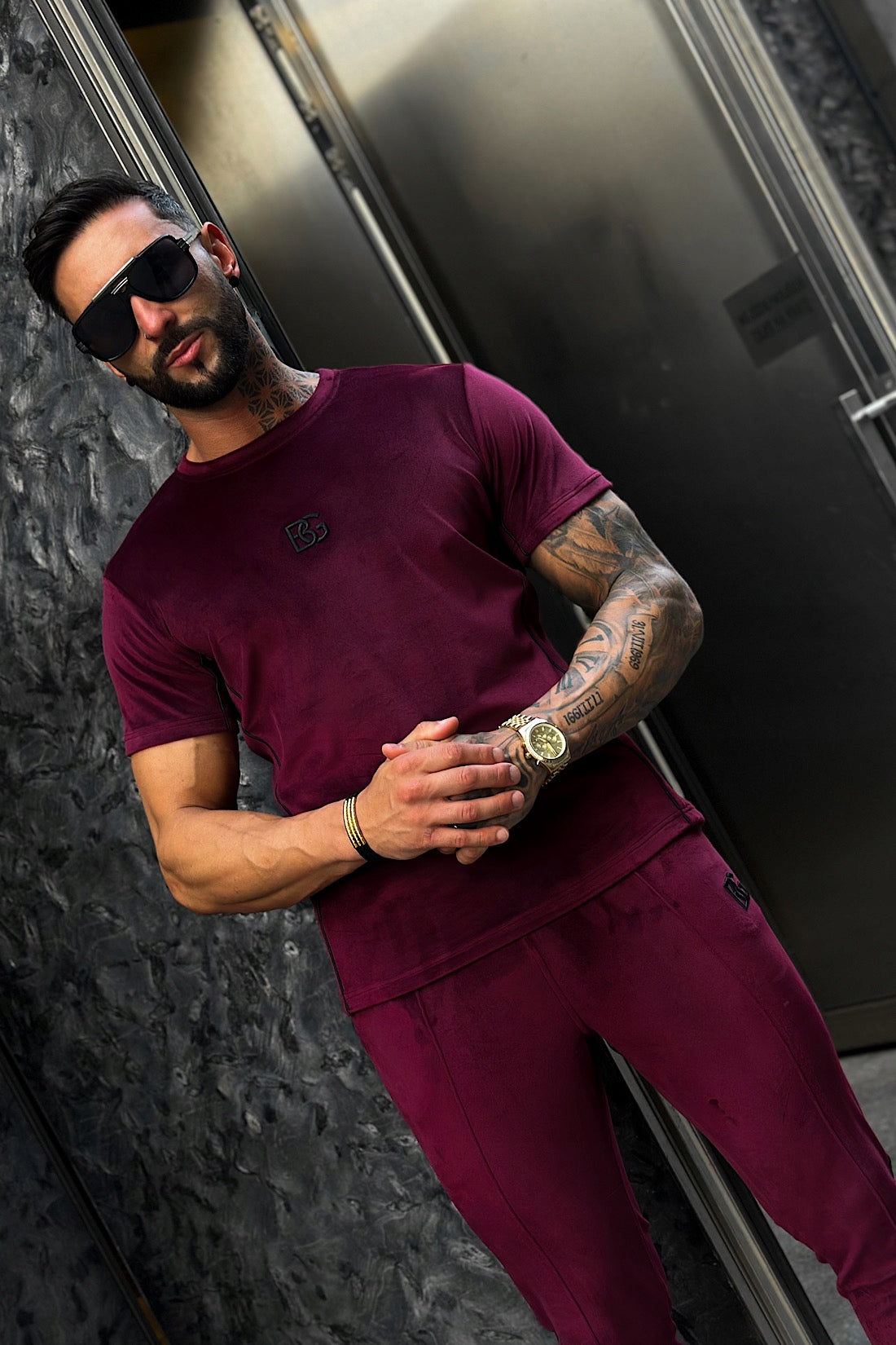 Brandenburg komplet dresowy krótki t-shirt i spodenki ALONSO I SILK bordo M