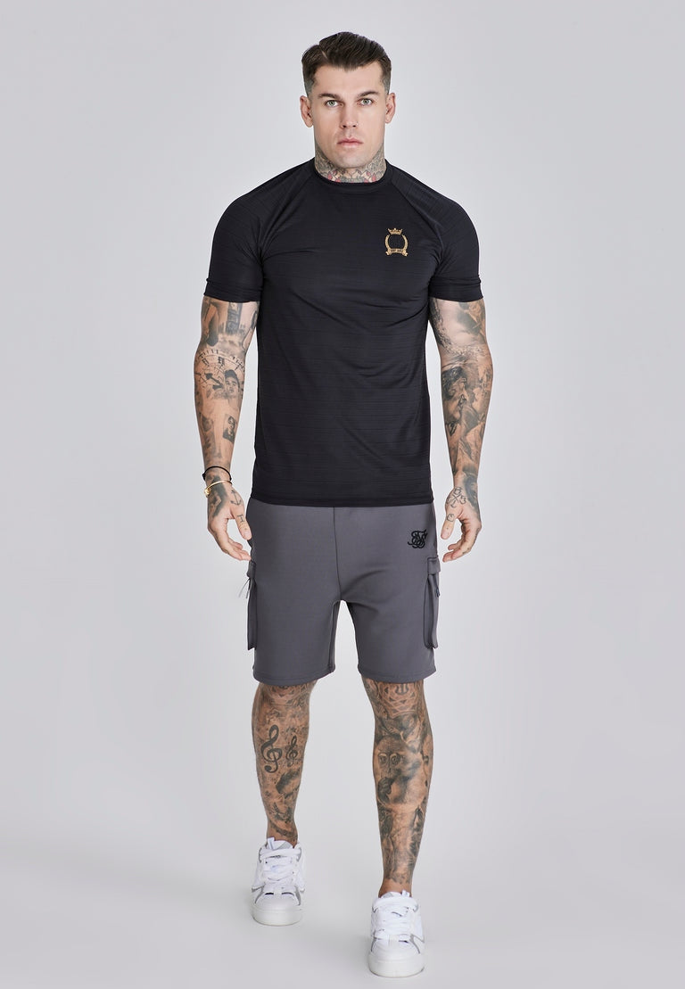 SIKSILK T-shirt męski czarny SS-27895 CREST TECH T-shirt rozmiar M