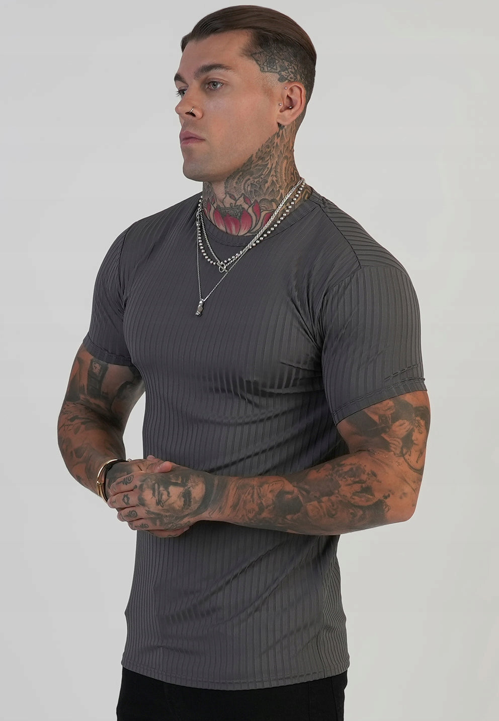 SIKSILK T-shirt męski szary SS-28630 Muscle Fit T-Shirt rozmiar S