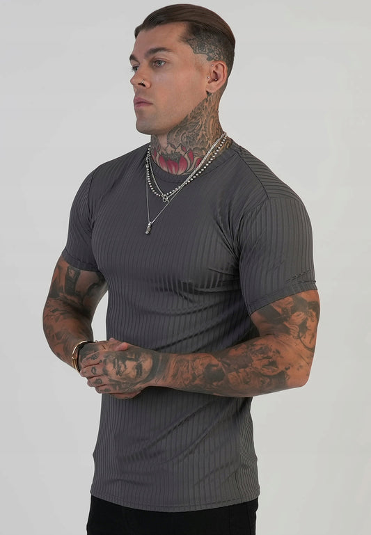 SIKSILK T-shirt męski szary SS-28630 Muscle Fit T-Shirt rozmiar S