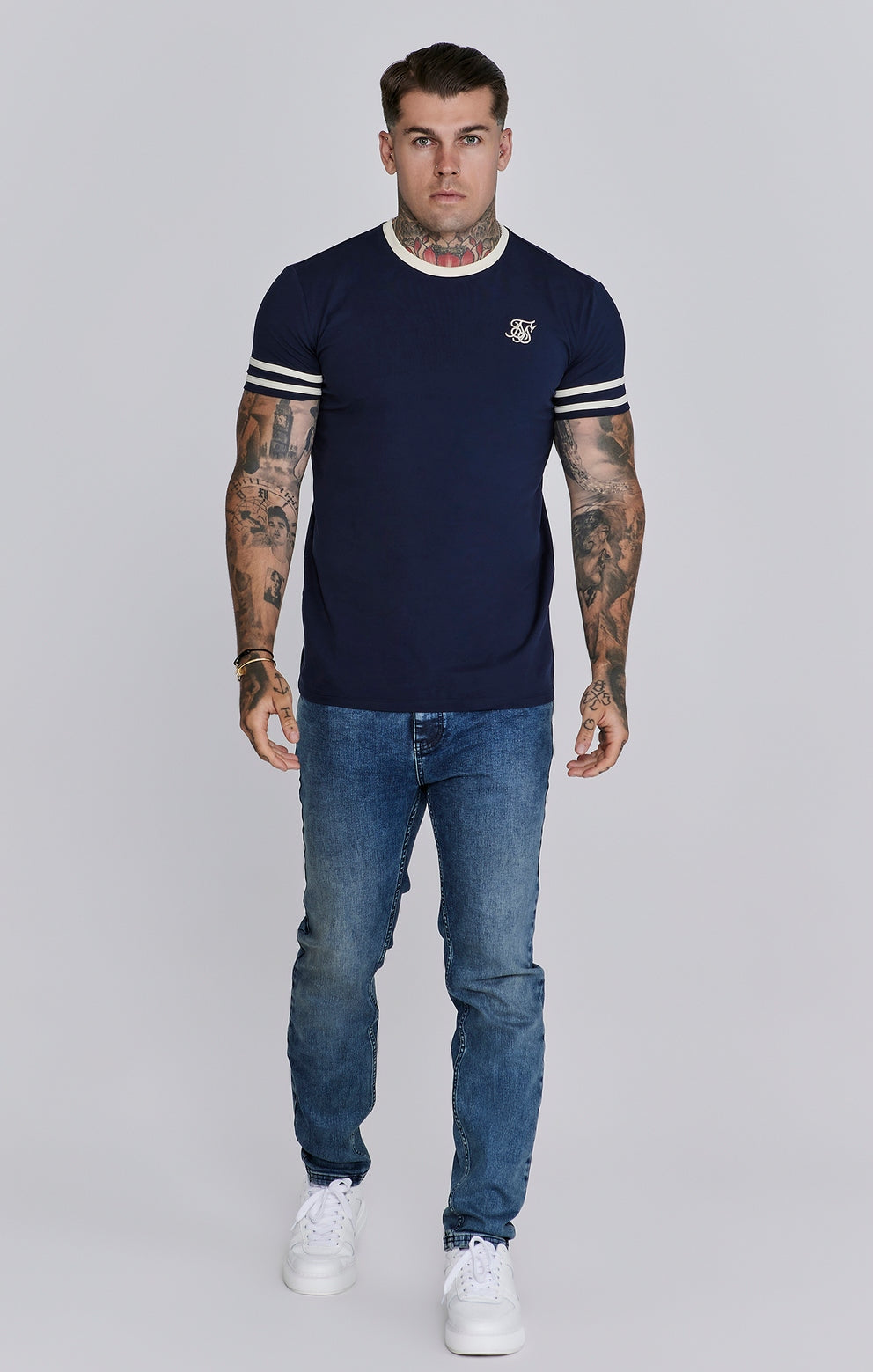 SIKSILK T-Shirt męski niebieski granatowy SS-26756 rozmiar S