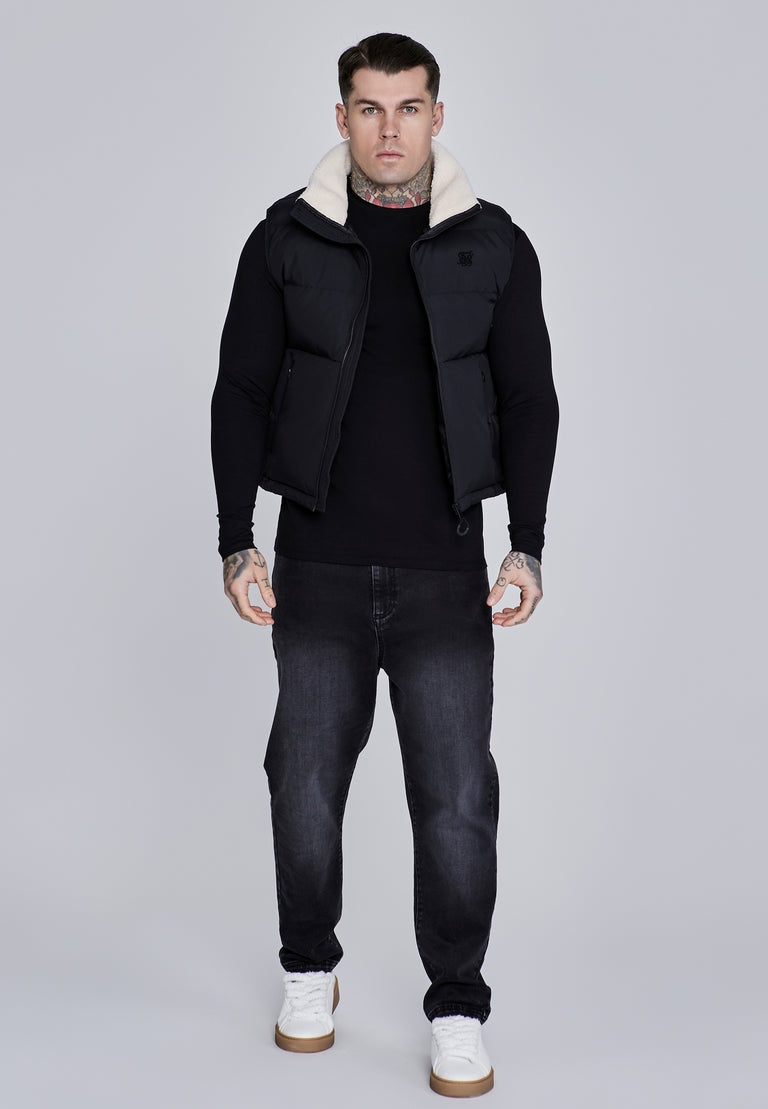 SIKSILK Męska kamizelka czarna SS-27495 Gilet baranek rozmiar S