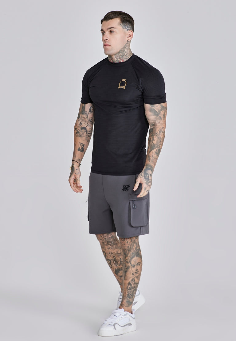 SIKSILK T-shirt męski czarny SS-27895 CREST TECH T-shirt rozmiar M