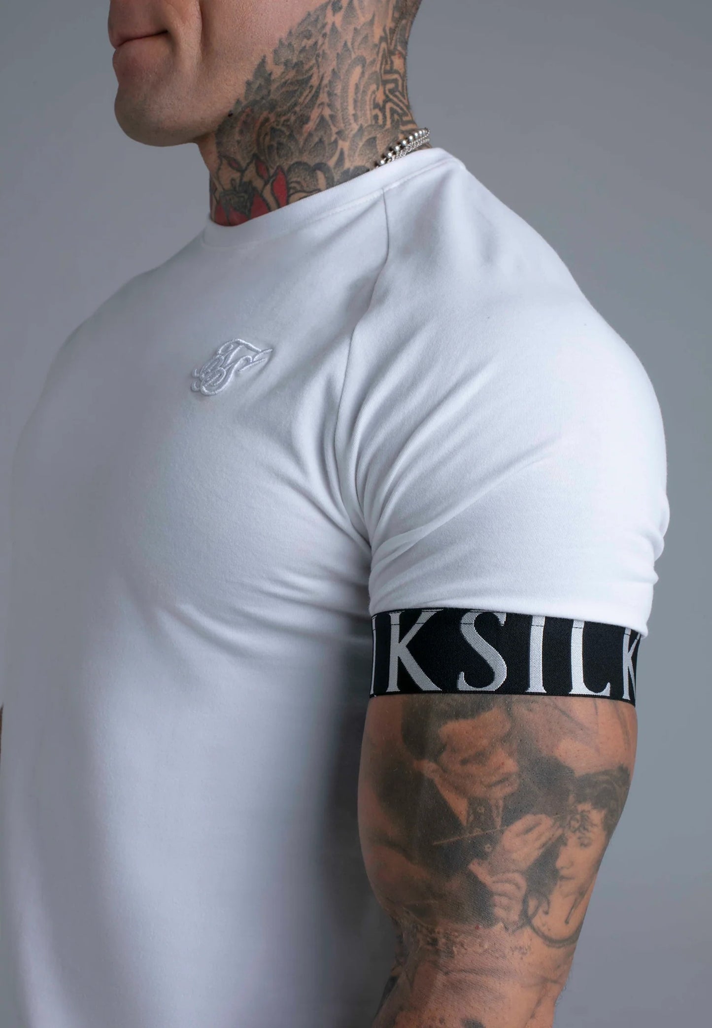SIKSILK T-shirt męski biały bawełna SS-28404 Tech T-Shirt rozmiar M