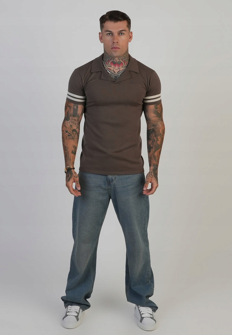 SIKSILK koszulka polo brązowa SS-28154 Brown Tournament Revere Polo S